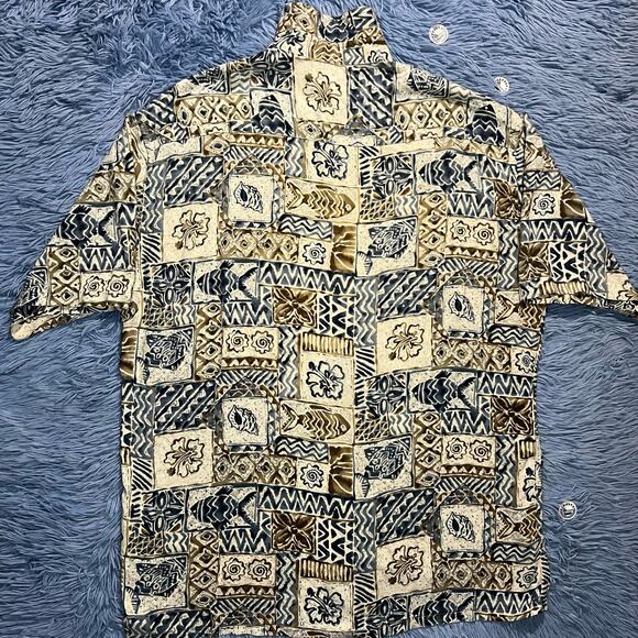 VINTAGE Sea Fish Shell AOP Button Up Shirt Size Large Mens Outdoor Pierre Cardin - Picture 2 of 9